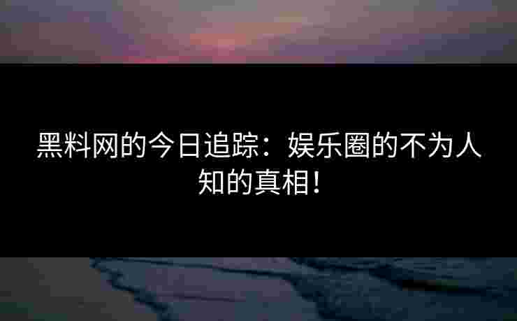 黑料网的今日追踪：娱乐圈的不为人知的真相！