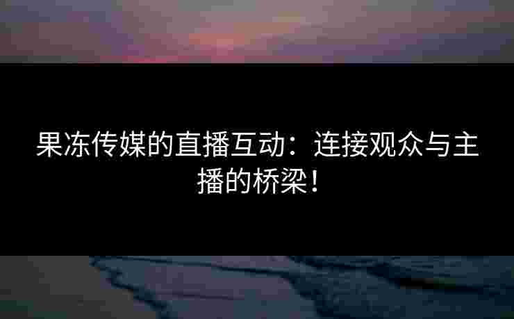 果冻传媒的直播互动：连接观众与主播的桥梁！